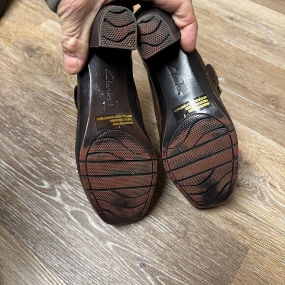 Clarks Bendables Shoes Womens 6.5M Mirabelle Holly Mule Clog Brown Leather Block - Picture 4 of 6
